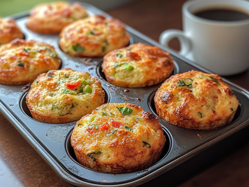 Freshly baked savory sourdough muffins with herbs and cheese, ideal for breakfast.