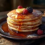 How to Make Perfect Sourdough Pancakes with Discard 7 Stack of fluffy sourdough pancakes with butter and syrup