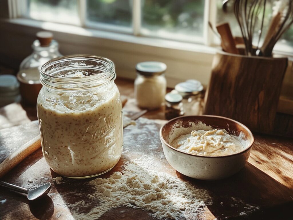 Sourdough discard crackers with a creamy dip and herbs.