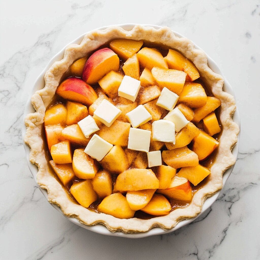 Homemade Peach Pie Recipe (Easy, Juicy & Totally Foolproof!) 6 Peach Pie Recipe Filling Ready for Baking 1 1- specialyrecipes.com