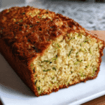 Best Zucchini Bread Recipe: Easy, Moist, and Full of Flavor 5 Close-up of a moist homemade zucchini bread loaf with golden crust and visible shredded zucchini inside