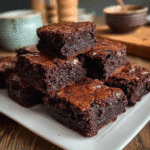 Fudgy Zucchini Brownies : The Perfect Garden-to-Dessert Recipe 5 A moist slice of zucchini brownie topped with creamy chocolate frosting, served on a white plate with fresh zucchini in the background.