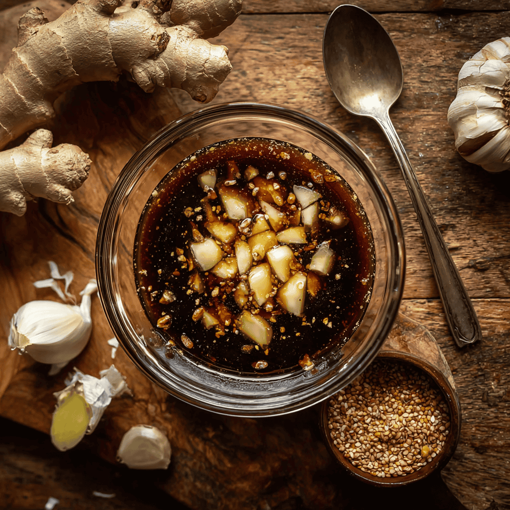 Ginger Soy Glazed Cod: A Flavor-Packed, Healthy Seafood Recipe 5 Bowl of ginger soy glaze with chopped garlic and ginger for making Ginger Soy Glazed Cod