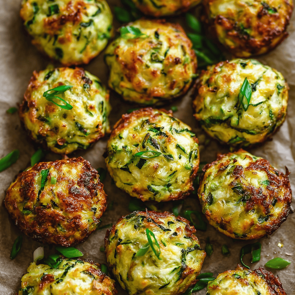 Zucchini Garlic Bites: Crispy, Healthy & Baked to Perfection 4 Baked zucchini garlic bites with crispy edges and fresh herbs, served on parchment paper as a healthy appetizer or snack