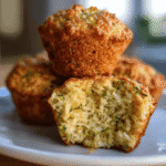Zucchini Muffins: Moist, Healthy & Surprisingly Delicious 7 Moist and fluffy zucchini muffins with golden crust and shredded zucchini inside, served on a white plate