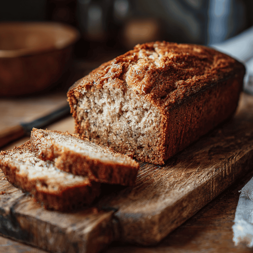 Best Ever Banana Bread Recipe – Moist, Easy, and Foolproof 6 Moist banana bread recipe with thick slices on a rustic wooden board