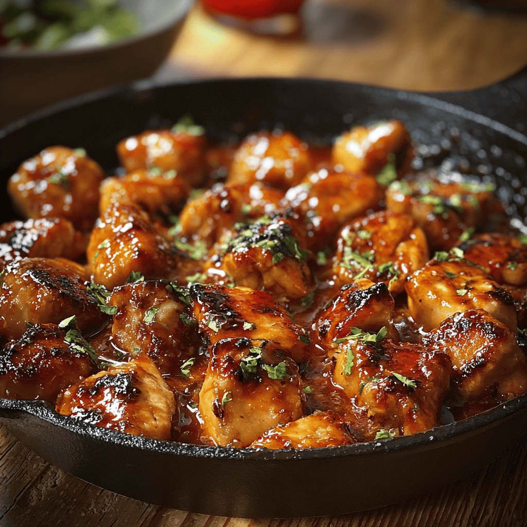 Rich & Buttery Texas Roadhouse Chicken Skillet Recipe (Ready in 30 Minutes) 4 Delicious Texas Roadhouse Butter Chicken Skillet with caramelized chicken and fresh herbs in a black cast iron pan.
