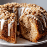 Cinnamon Pecan Coffee Cake: A Deliciously Spiced Classic 5 Close Up of Cinnamon Pecan Coffee Cake with Sweet Glaze- specialyrecipes.com