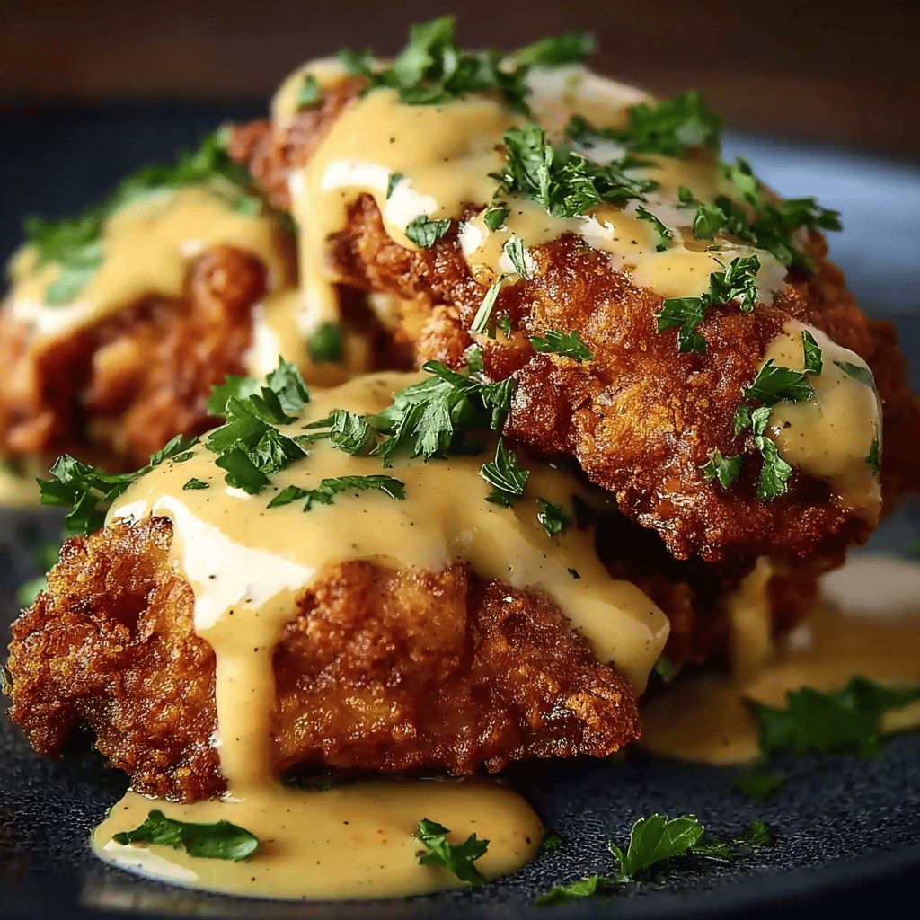 Pretzel Crusted Chicken with Cheddar Mustard Sauce 4 Crispy Pretzel Chicken with Creamy Mustard Cheddar Sauce 1- specialyrecipes.com