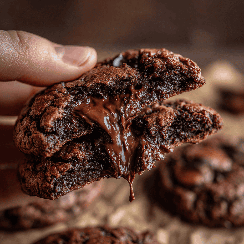 Baked sourdough double chocolate chip cookies with chocolate chips on parchment paper