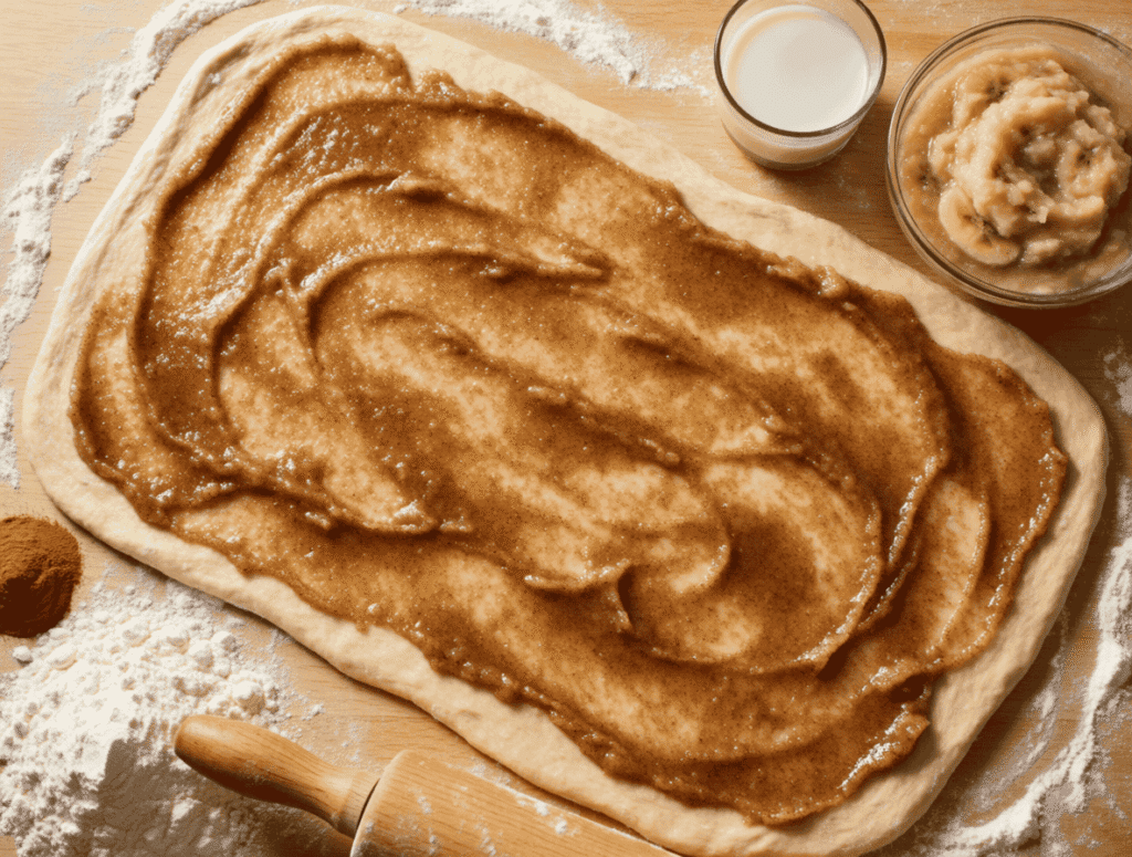 Banana Bread Buttermilk Cinnamon Rolls: Soft, Gooey & Delicious 5 Banana cinnamon roll dough with cinnamon brown sugar filling