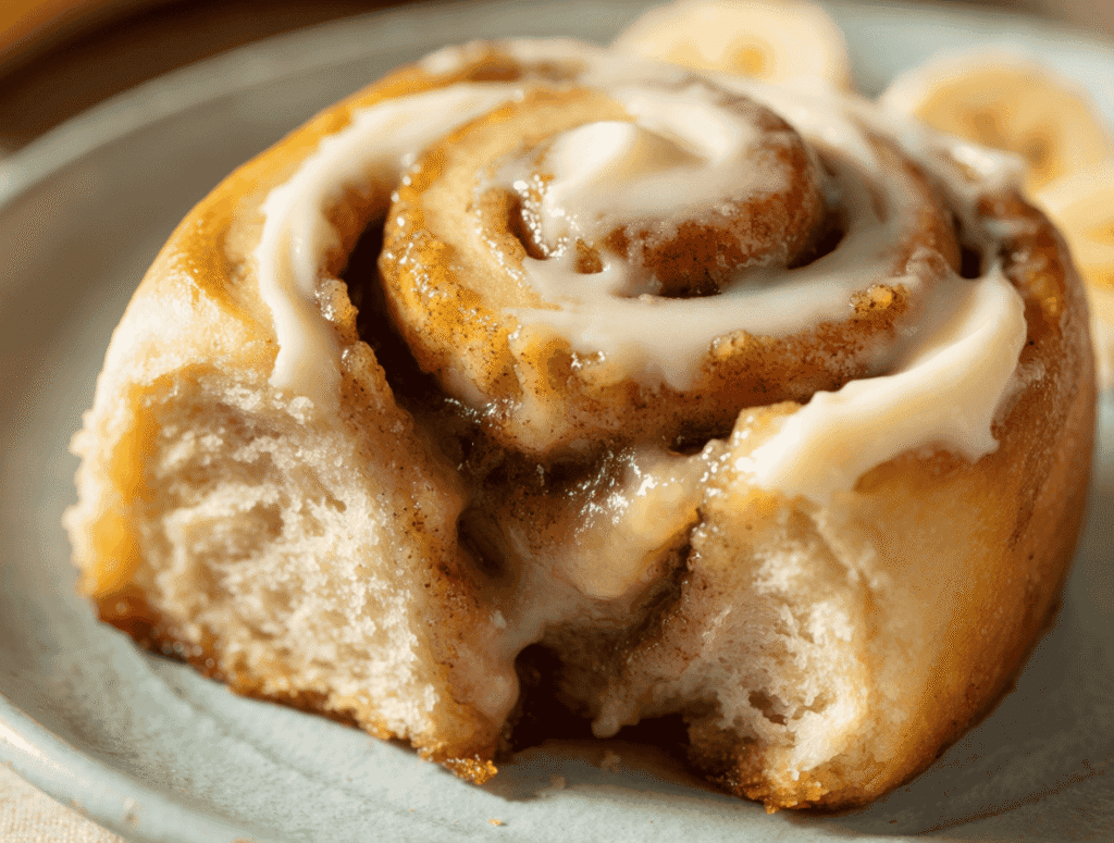 Banana Bread Buttermilk Cinnamon Rolls: Soft, Gooey & Delicious 6 Soft and gooey Banana Bread Buttermilk Cinnamon Roll interior